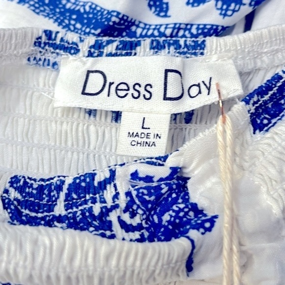 NWT Women’s Dress Day Saint Barth Blue & White Off The Shoulder Maxi Dress Sz L - Picture 9 of 16